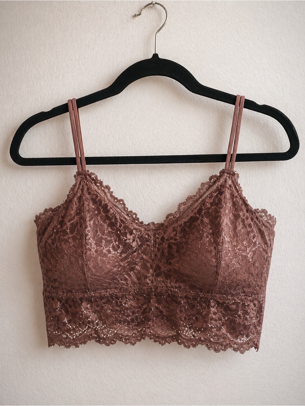 Lace Bralette Crop Top - Brown